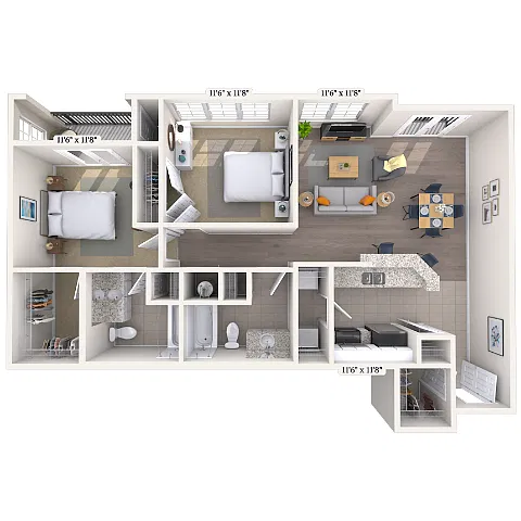 Floor plan Traditional 2x2 976-1177 SF