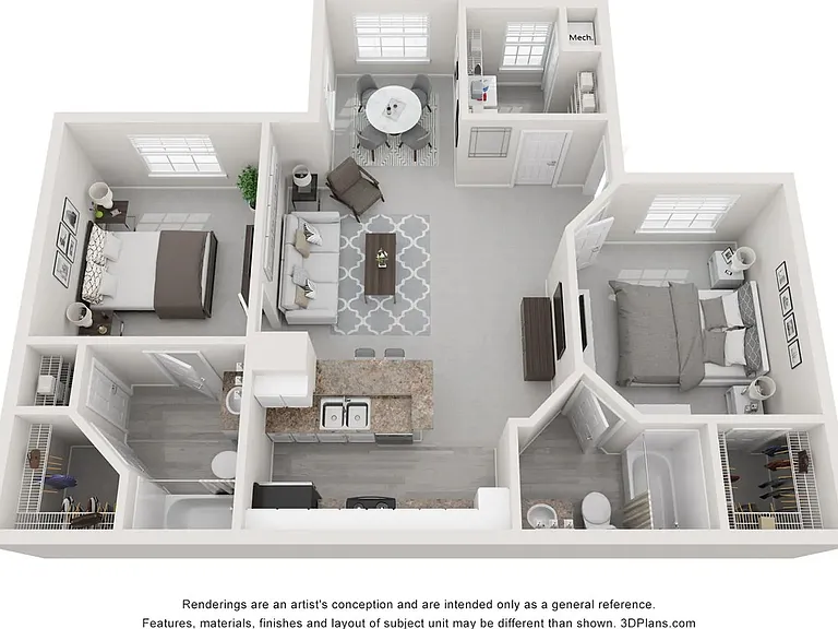 A 3D floor plan rendering of The Cove.