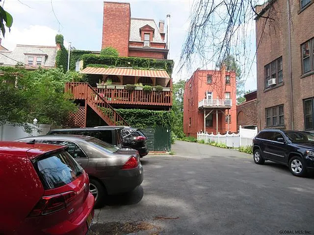 Parking lot facing the rear of the building