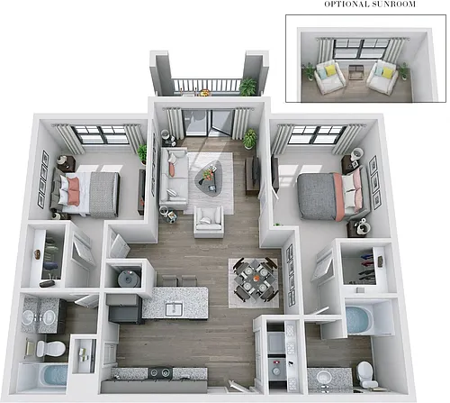 Floor plan 2BR 2BA (1042 SF)