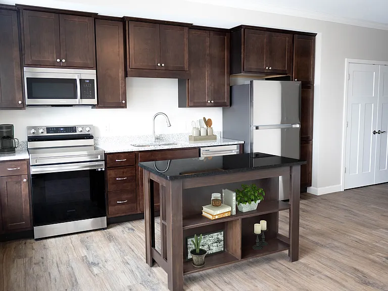 Kitchen peninsulas in smaller units for additional counter space and storage!