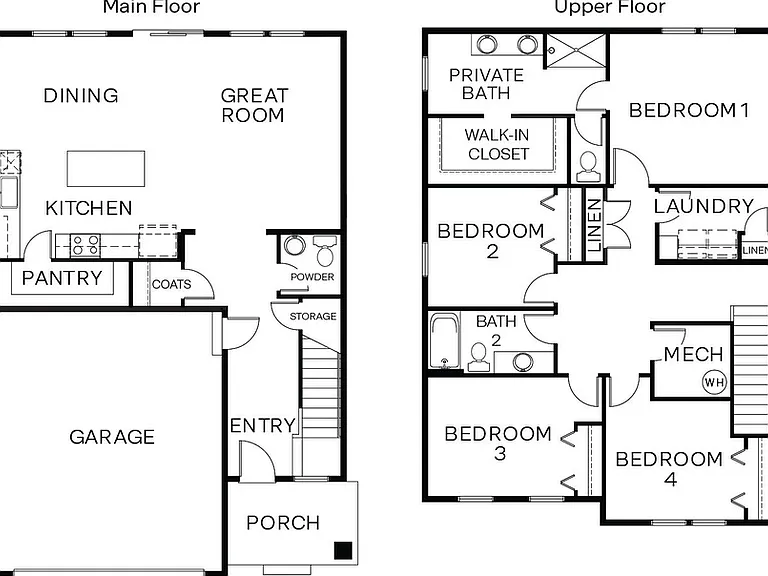 Floor plan for main floor and upper floor.
