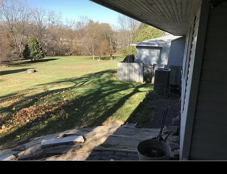 View of backyard from porch.