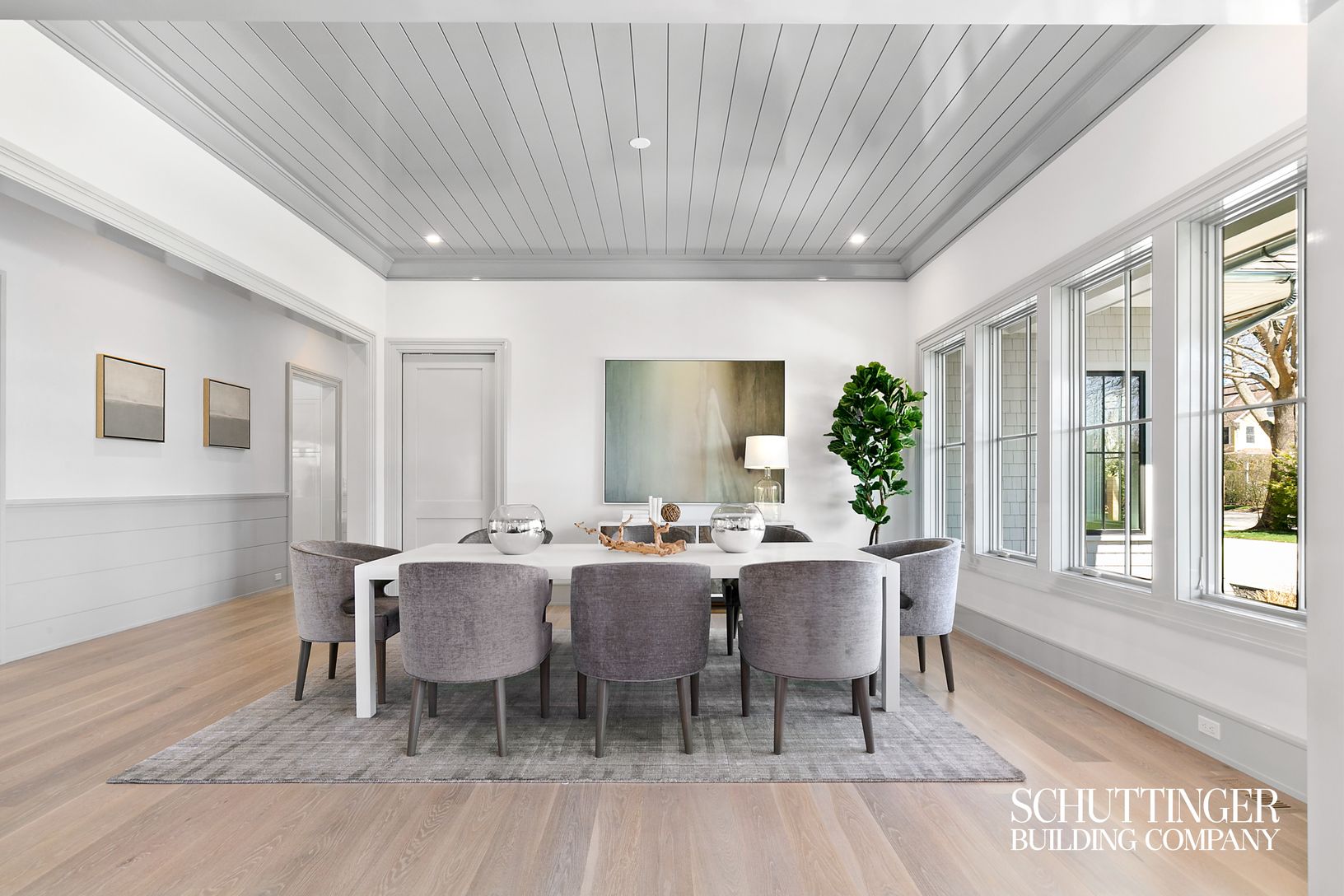  Formal Dining Area with entry to Butler's Pantry and High Gloss Shiplap Ceiling 