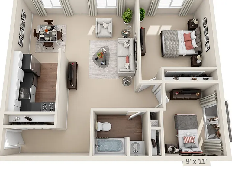 2 BEDROOM, 1 BATH SMALL -832 SF