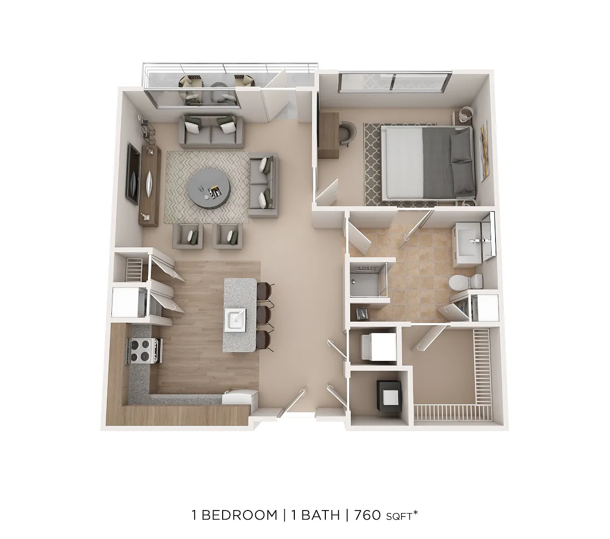 Floor plan One Bed One Bath - 760 SqFt
