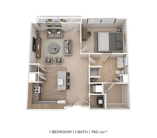 Floor plan One Bed One Bath - 760 SqFt