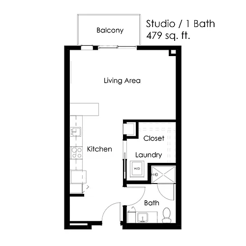 Floor plan 0 Bed / 1 Bath 479 sq ft SB Studio