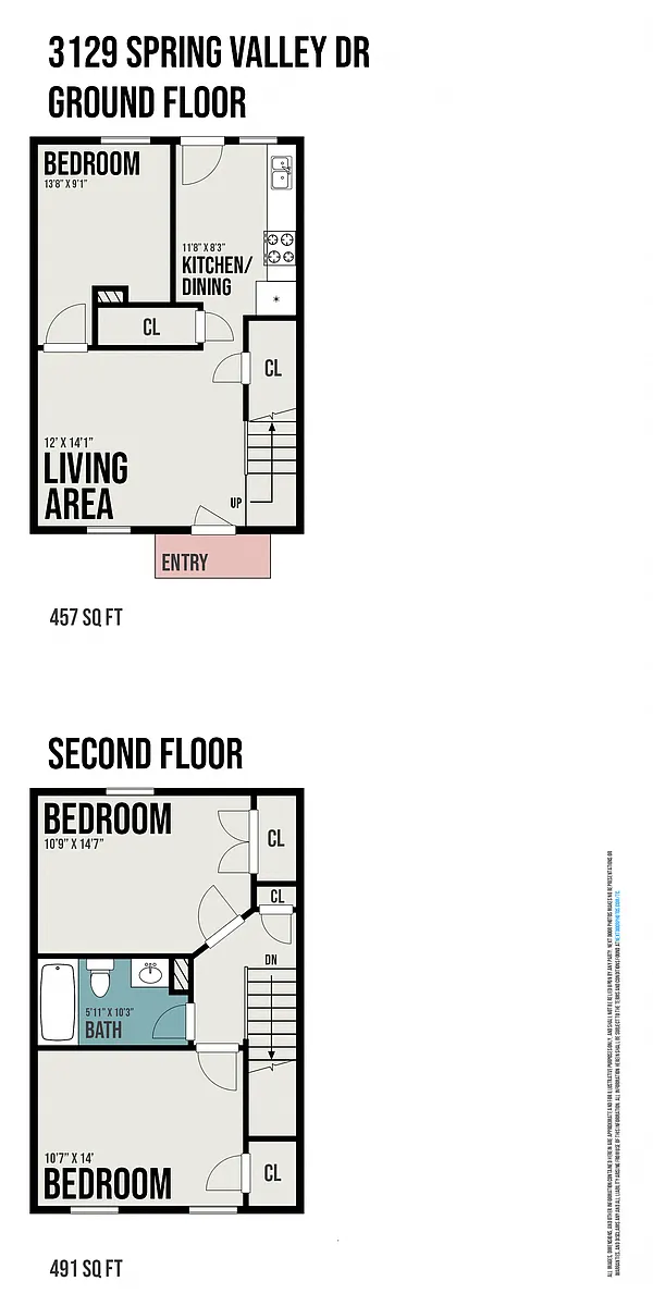 Floor plan 3 Bedrooms, 1 Bathroom Townhouse