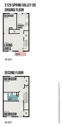 Floor plan 3 Bedrooms, 1 Bathroom Townhouse
