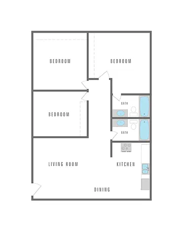 Floor plan 3 Bedroom 2 Bath