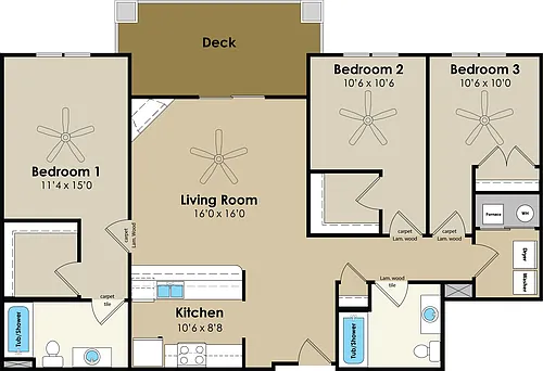 Floor plan 3x2 Woods - 5105 &amp; 5115