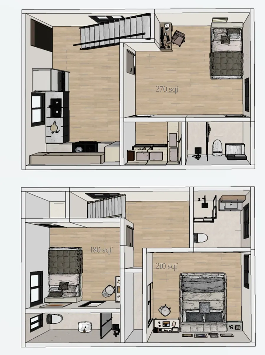 Floor plan 3B3B Two-Story Room
