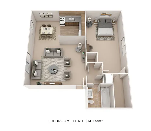 Floor plan One Bedroom- 601 sqft