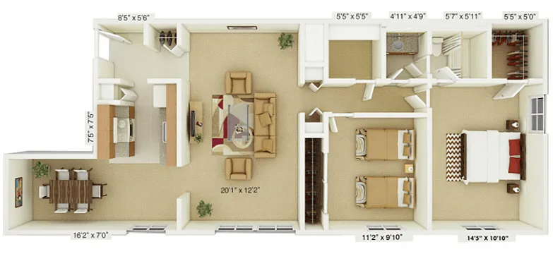 Floor plan 2 bedroom Oakwood