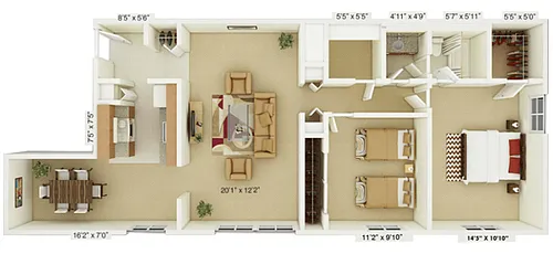 Floor plan 2 bedroom Oakwood