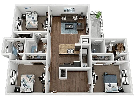 Floor plan 3 Bed, 3 Bath Upgraded