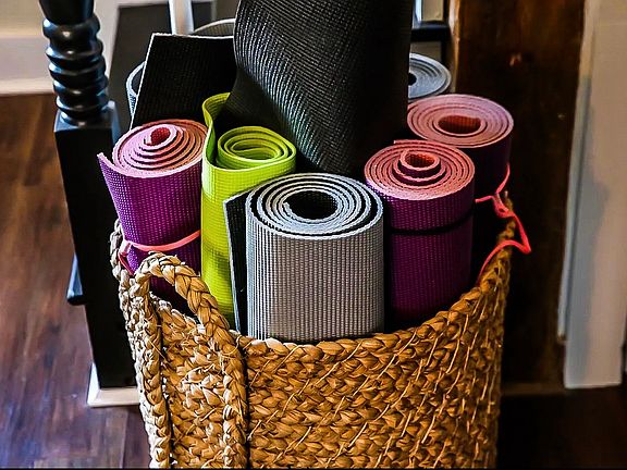 Find Your Balance: Yoga mats ready for stretching or quiet reflection.