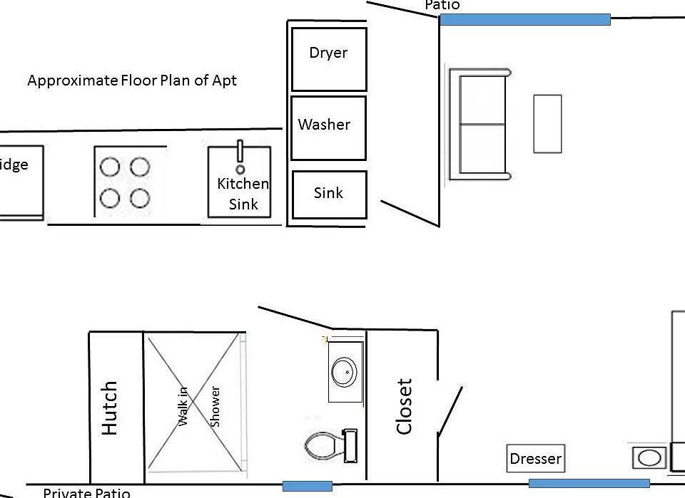 Approximate floorplan of Studio Apartment