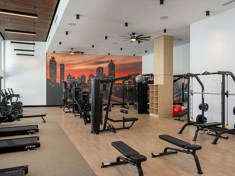 24/7 fitness center with cardio and strength training equipment