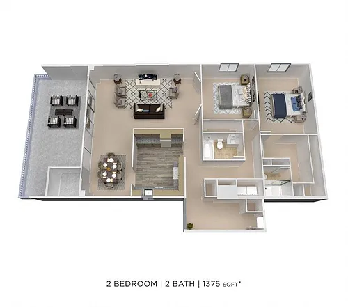 Floor plan Two Bedroom 1.5 Bath - 1,375 sqft