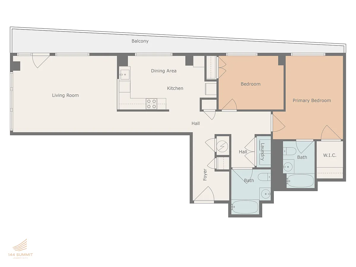 Floor plan Two Bed Two Bath with Patio - 12 Line