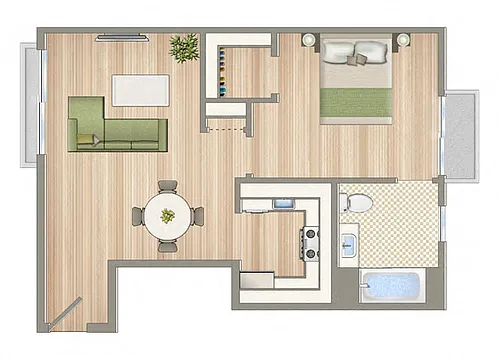 Floor plan 1 Bedroom, 1 Bathroom
