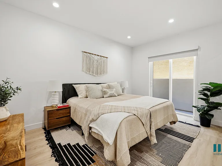 Spacious Bedroom with Private Patio, Recessed Lighting, and Vinyl Flooring