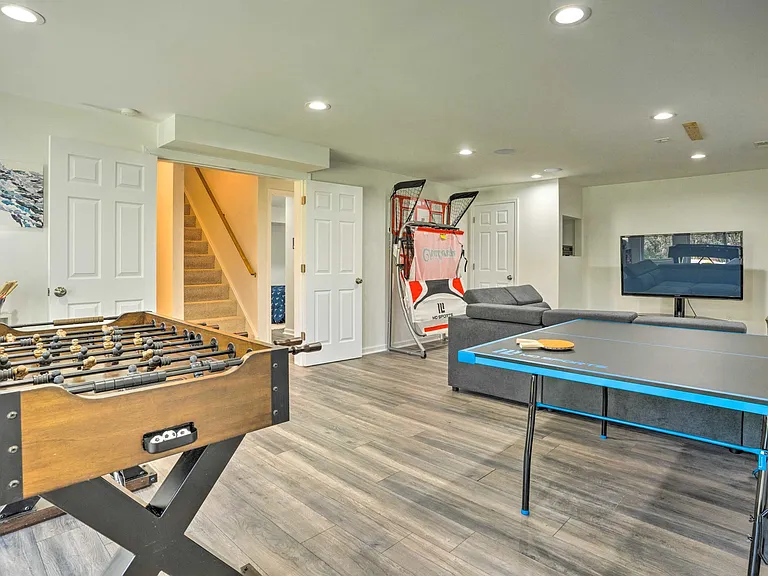downstairs living and game room