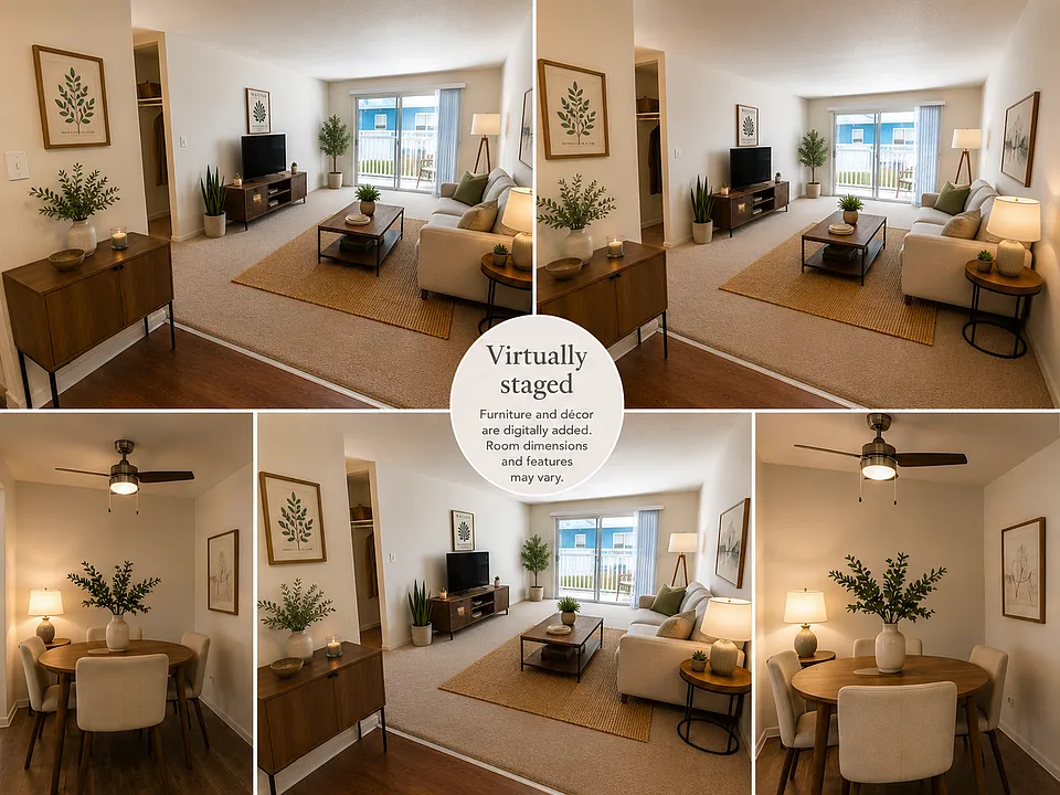 Virtually staged image. Furniture and decor are digitally added. Room dimensions and features may vary.