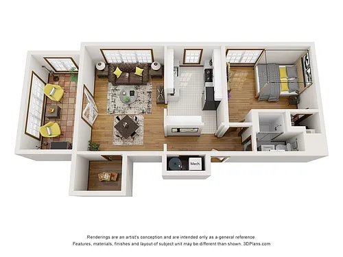 Floor plan 1 Bed, 1 Bath