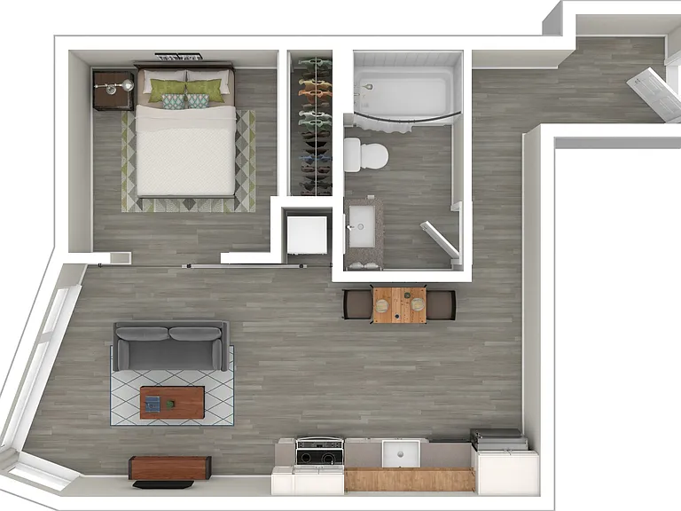 3D Furnished Floor Plan 1x1A 3D Furnished Floor Plan 1x1A