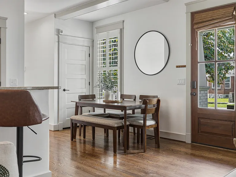 Dining table and seating.