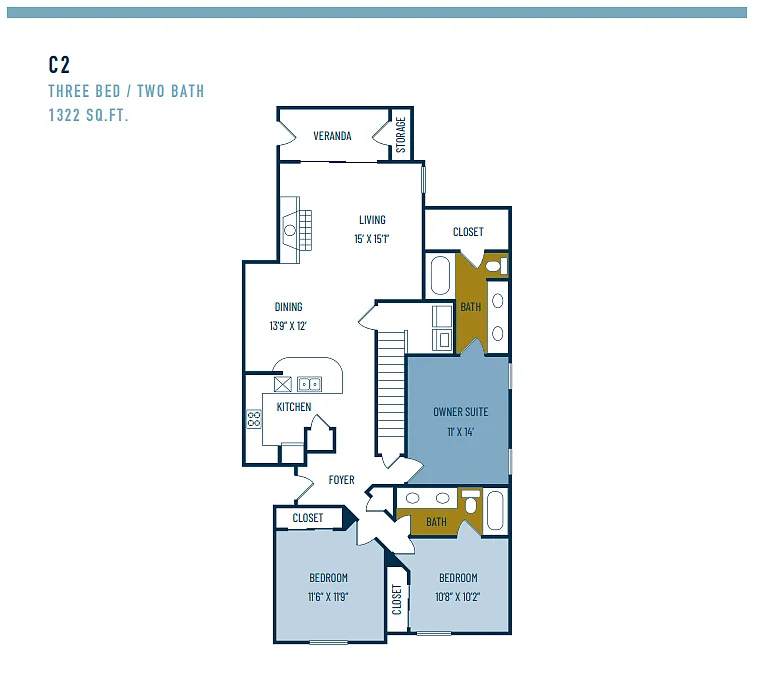 Floor plan Three Bedroom / Two Bath