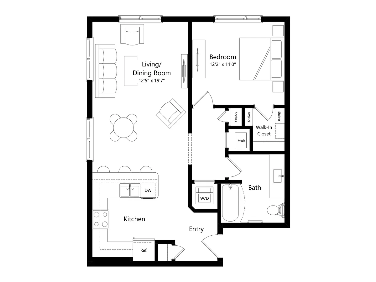 Floor plan A5 | 1 Bed | 1 Bath