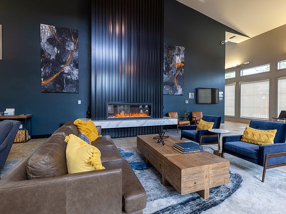 Resident Lounge with couches and fireplace