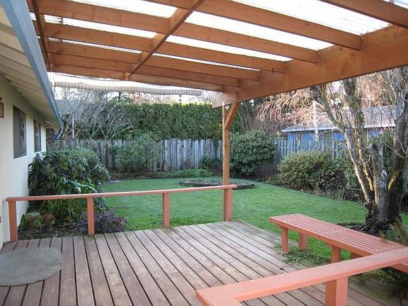Backyard with covered deck