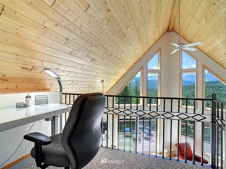 Office chair and desk on mezzanine
