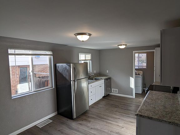 Kitchen from large dining area