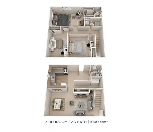 Floor plan Three Bedroom 2.5 Bath Townhome