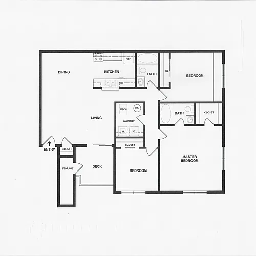 Floor plan Three Bedroom/2 Bath