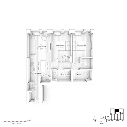 Floor plan 611-1311 with Balcony