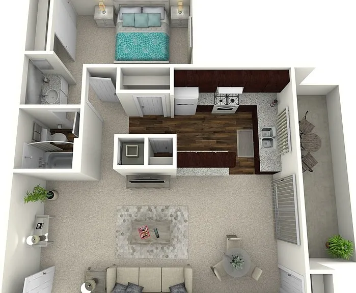 Woodcrest- 1 Bed 1 Bath Floorplan Diagram