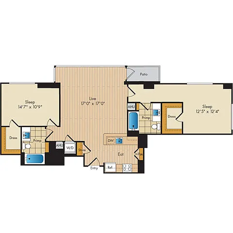 Floor plan 2 Bed 2 Bath-B5b