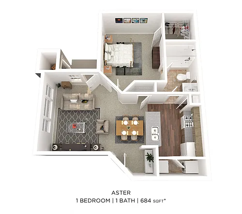 Floor plan One Bedroom - 684 sqft