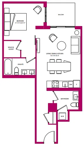 Floor plan 1 Bedroom 1 Bed 2 Bath