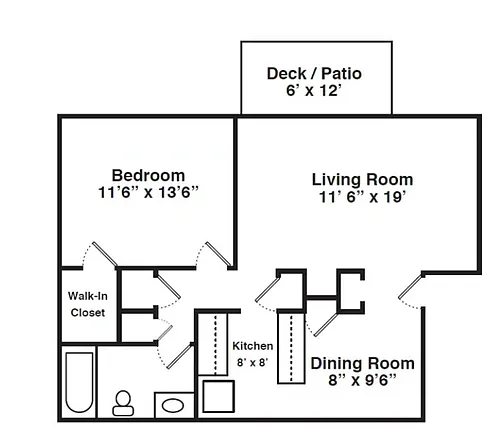 Floor plan 1 Bedroom 1 Bath - Large