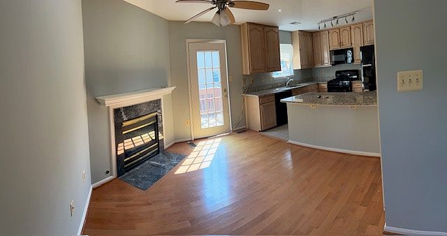 Kitchen with gas fireplace