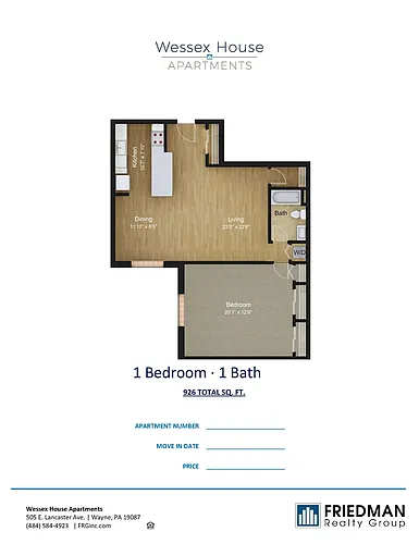 Floor plan 1 Bed x 1 Bath D