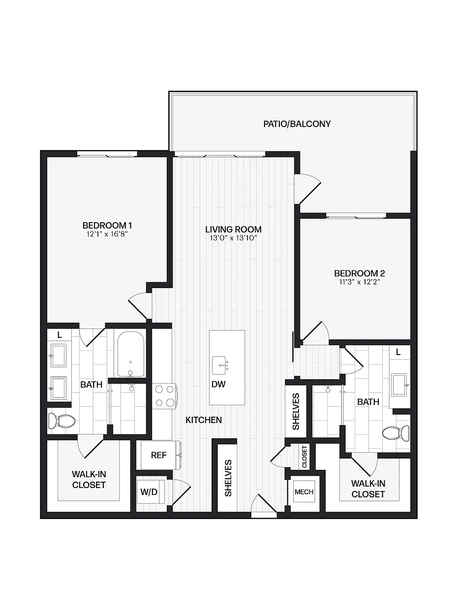Floor plan 2 Bed/2 Bath-B1T